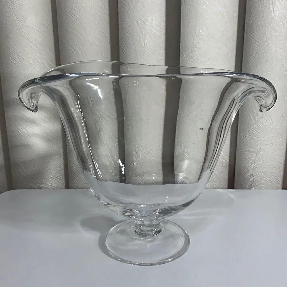 Glass Vase Trinket Craft Flower Or Serving Dish Fluted  11 X 7 Inch Heavy Clear